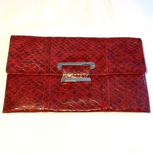NWT One of a kind sample design red leather snake print large clutch Late 1990’s